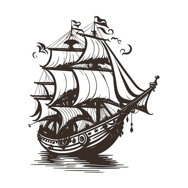 Illustration d'un navire de pirates à voile sur la mer