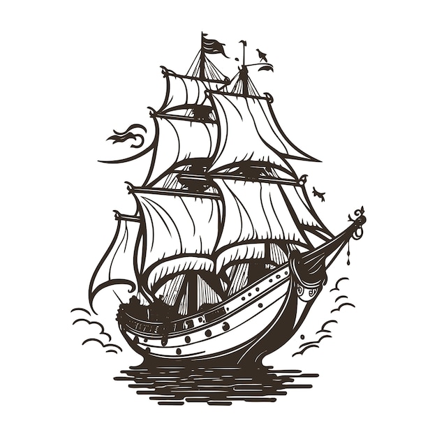 Illustration d'un navire de pirates à voile sur la mer