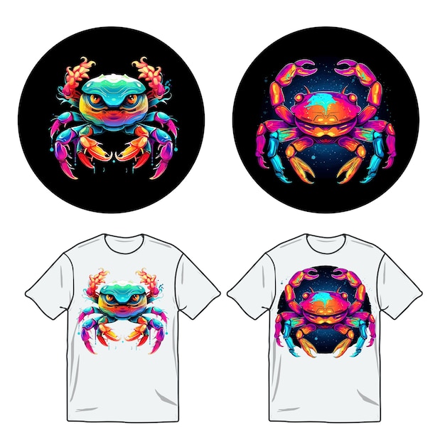 Illustration de néon wotercolor coloré de crabe dans la conception de t-shirt