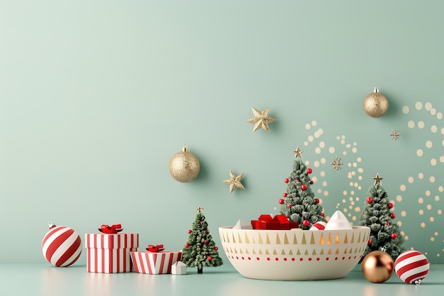 Illustration de Noël en 3D avec des boîtes à cadeaux et un arbre de Noël