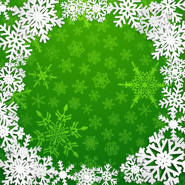 Illustration De Noël Avec Cadre De Cercle De Flocons De Neige Blancs Sur Fond Vert