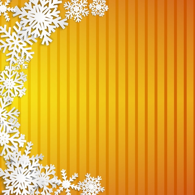 Illustration De Noël Avec Demi-cercle De Gros Flocons De Neige Blancs Avec Des Ombres Sur Fond Jaune Rayé