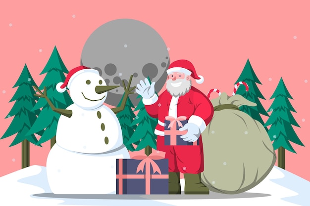 Illustration de Noël du père Noël et du bonhomme de neige
