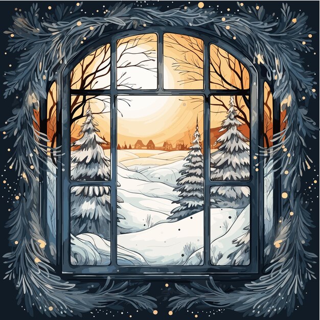 L'illustration de Noël de la fenêtre d'hiver