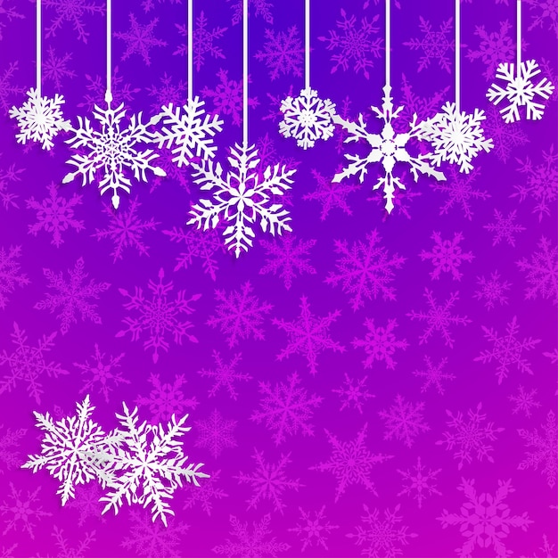 Illustration De Noël Avec Des Flocons De Neige Suspendus Blancs Sur Fond Bleu Et Violet