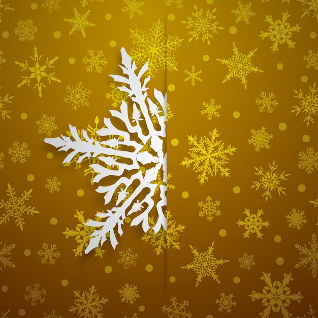 Illustration De Noël Avec Un Gros Flocon De Neige Blanc Qui Dépasse De La Coupe Sur Un Fond Neigeux Aux Couleurs Jaunes