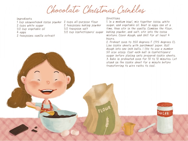 Illustration De Noël Mignonne Avec Recette De Biscuits Au Chocolat