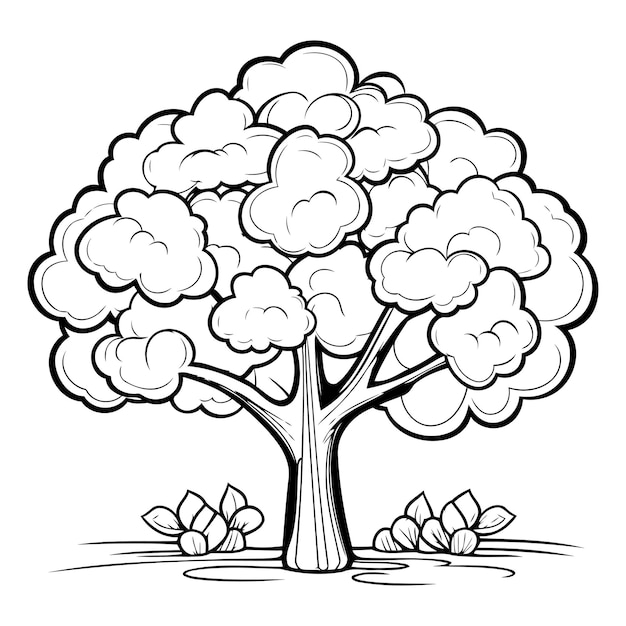 Vecteur illustration en noir et blanc d'un arbre ou d'une plante pour un livre à colorier