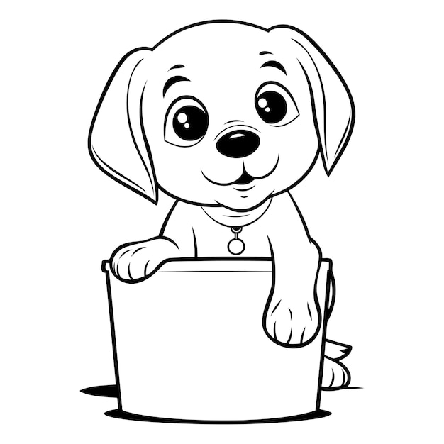 Vecteur illustration en noir et blanc d'un chiot mignon ou d'un personnage animal pour coloriage