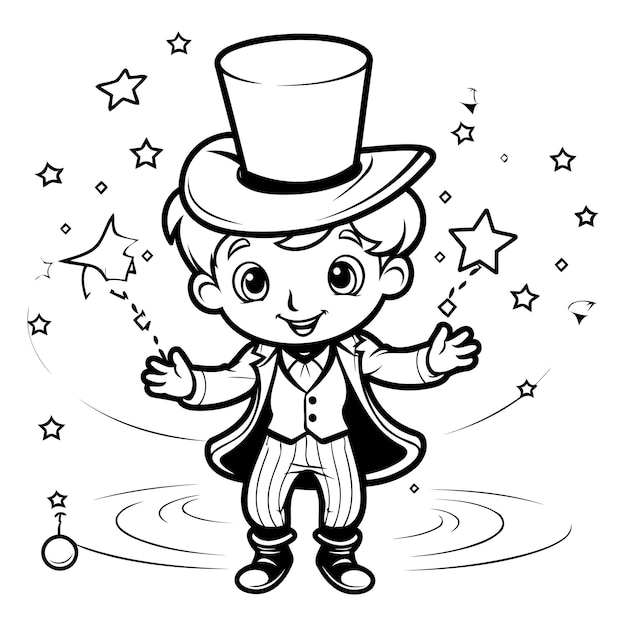 Illustration En Noir Et Blanc Du Personnage De Magicien Mignon Pour Livre à Colorier