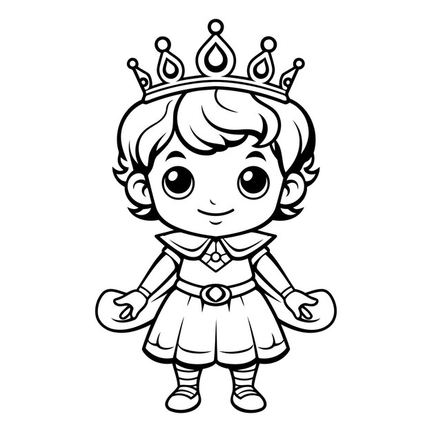 Illustration En Noir Et Blanc Du Personnage De La Petite Princesse Ou Du Prince Pour Le Livre à Colorier