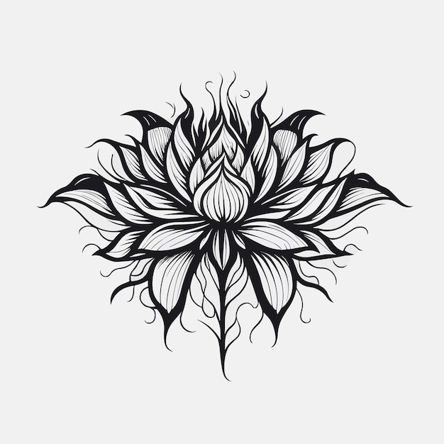 Vecteur une illustration en noir et blanc d'une fleur de lotus.