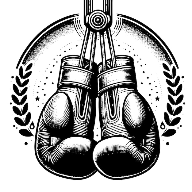 Vecteur illustration en noir et blanc de gants de boxe suspendus