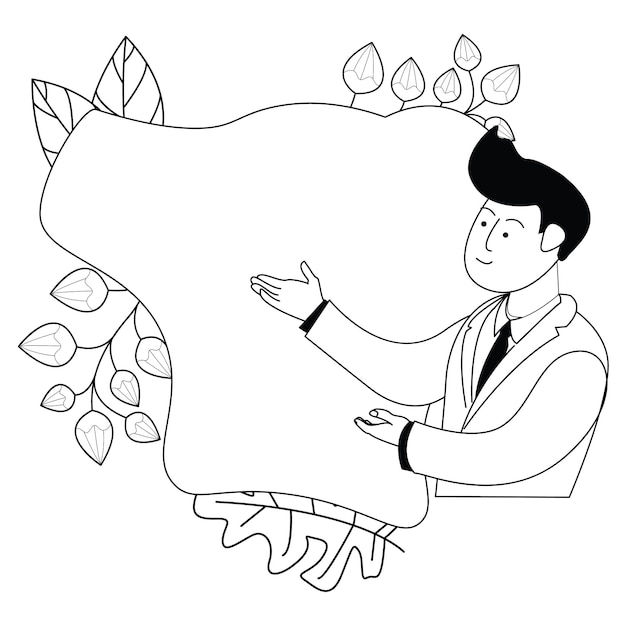 Vecteur illustration en noir et blanc d'un homme préparant une présentation