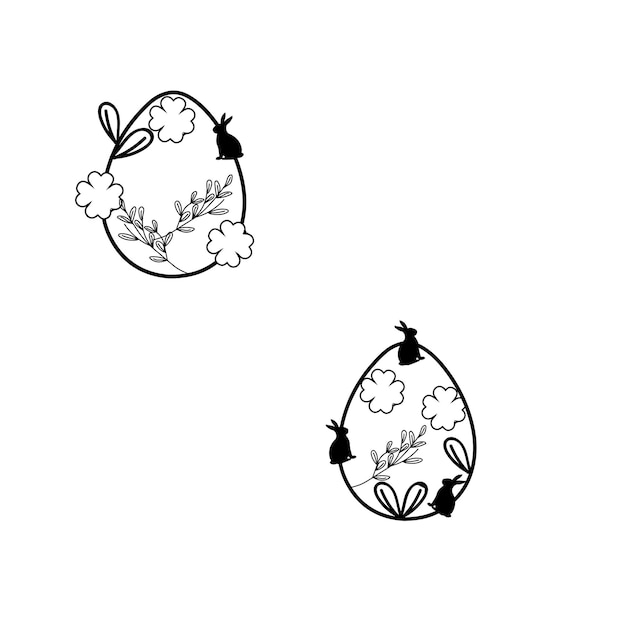 Une Illustration En Noir Et Blanc D'œufs Avec Des Fleurs Et Les Mots Pâques En Bas.