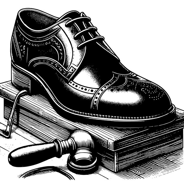 Illustration en noir et blanc d'une paire de chaussures en cuir pour hommes