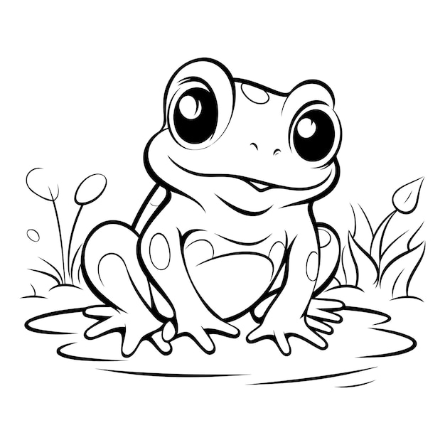 Vecteur illustration en noir et blanc d'un personnage animal de grenouille drôle pour livre à colorier