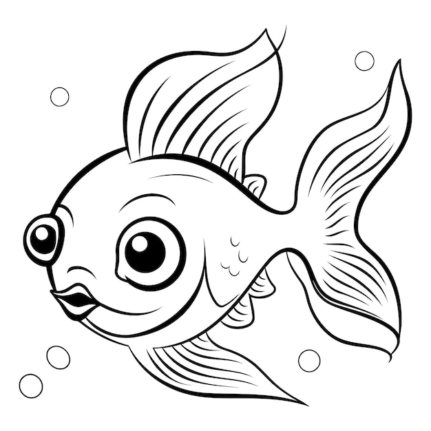 Illustration en noir et blanc d'un poisson mignon pour le livre à colorier