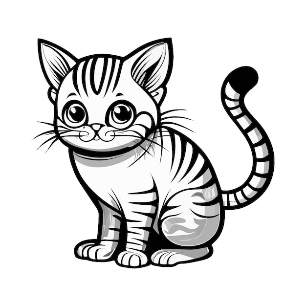 Vecteur illustration en noir et blanc pour colorier les animaux chat mignon