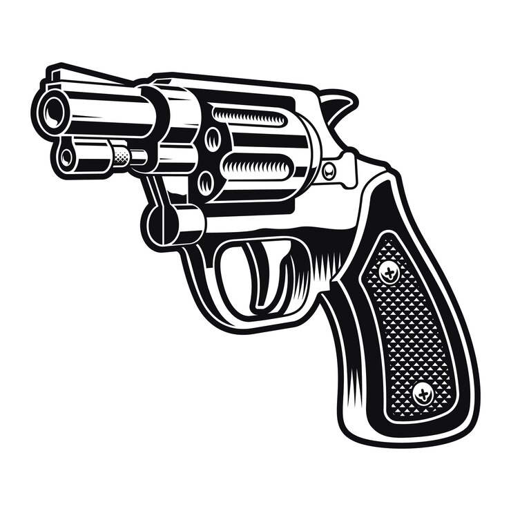 Vecteur une illustration en noir et blanc d'un revolver court sur blanc