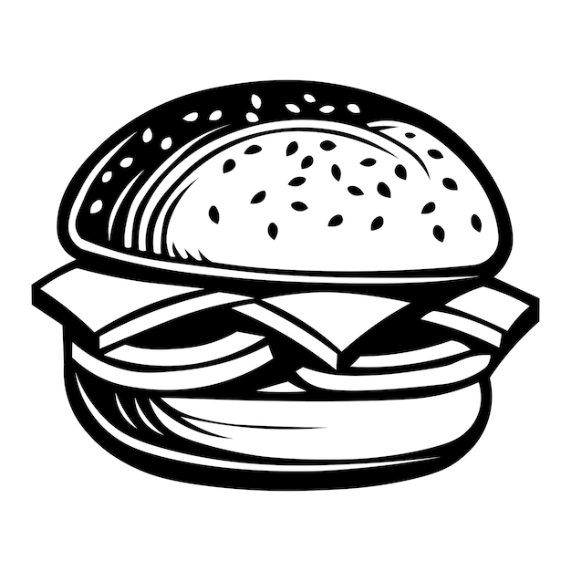 L'illustration Noire Du Burger Sur Fond Blanc