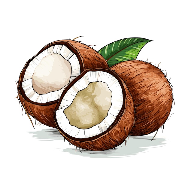 Vecteur illustration de noix de coco couleur plate dessinée à la main