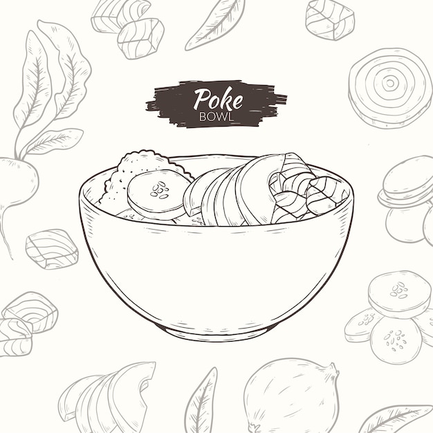 Illustration de nourriture bol poke design plat dessiné à la main