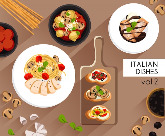 Illustration De La Nourriture: Ensemble De Cuisine Italienne