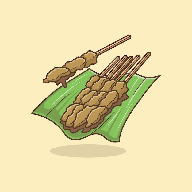 illustration de nourriture satay dessin animé mignon