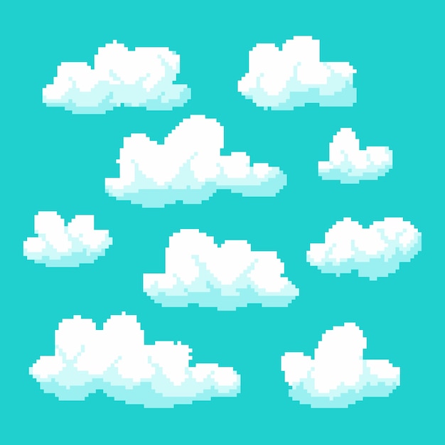 Illustration de nuage pixel art design plat