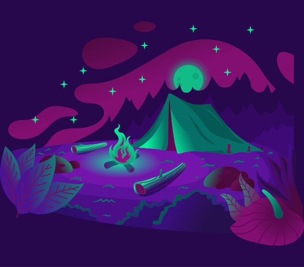 Vecteur illustration de nuit de camping