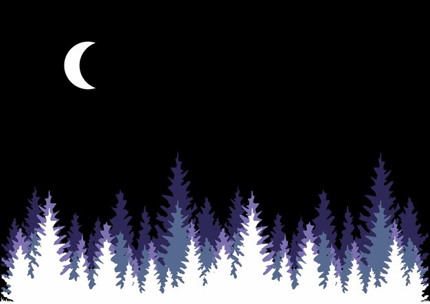 Illustration De Nuit Avec La Lune Et Les Arbres Sapins Nuit De La Lumière Du Soleil