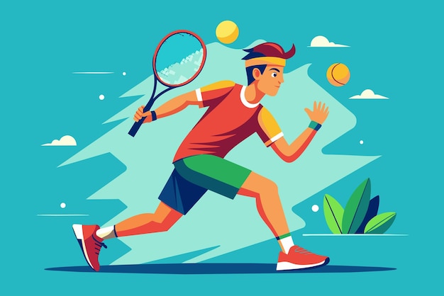 une illustration numérique d'un garçon jouant au tennis avec une balle et un sac de balles