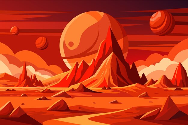 Vecteur une illustration numérique d'une planète avec un fond rouge et un fond rouge