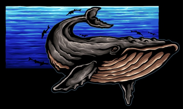 Vecteur illustration de l'océan big whale