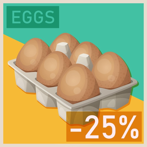 Vecteur illustration d'œufs en carton graphique de conception vectorielle de dessins animés pour la promotion des supermarchés