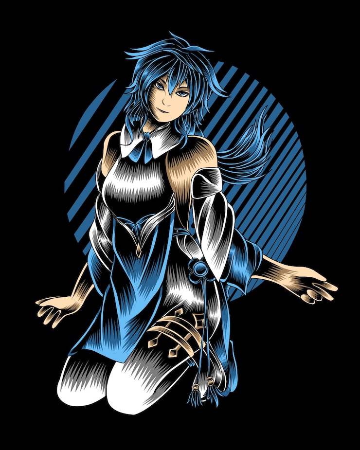 Vecteur illustration oeuvre illustration vectorielle belle fille aux cheveux bleus