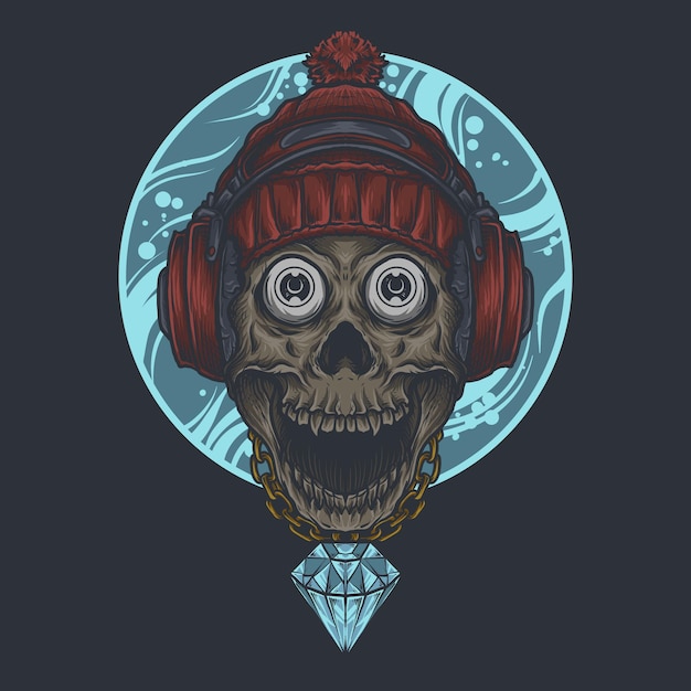 Illustration D'œuvres D'art Et Crâne De Conception De T-shirt Avec Casque Et Chapeau D'hiver