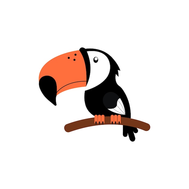 Une Illustration D'un Oiseau Toucan De Dessin Animé Assis Sur Une Branche Isolée Sur Blanc