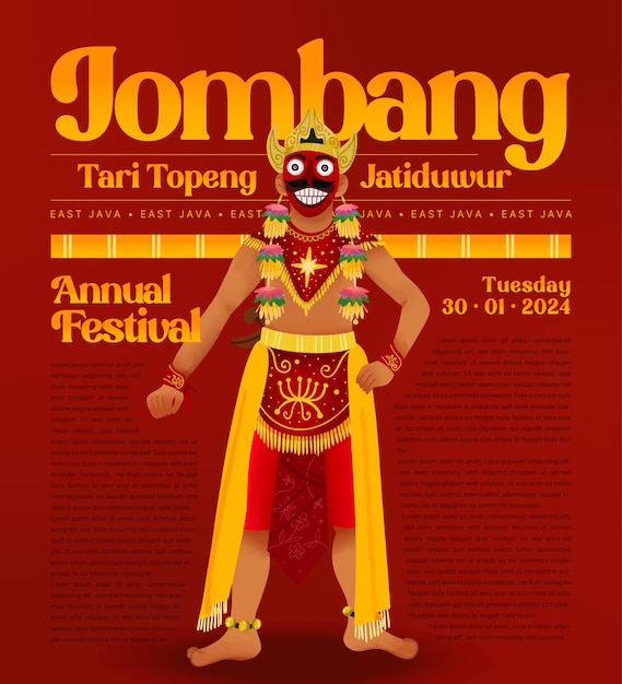 Vecteur illustration ombragée de la culture indonésienne topeng jatiduwur danse jombang