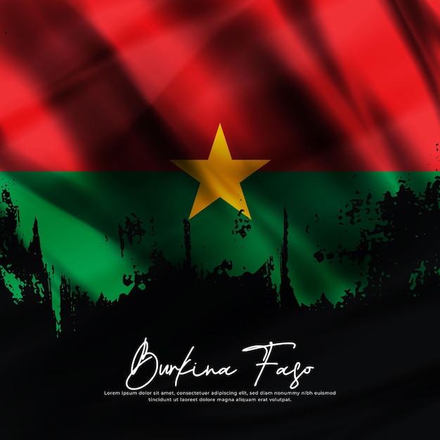 Illustration de l'ondulation d'un drapeau Burkina Faso en soie grunge background