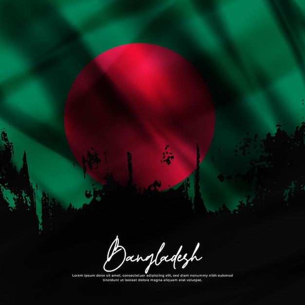 Vecteur illustration de l'ondulation du drapeau du bangladesh en soie grunge background