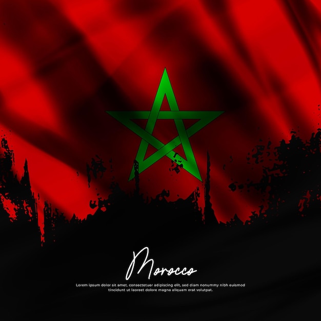 Vecteur illustration de l'ondulation du drapeau du maroc en soie grunge background