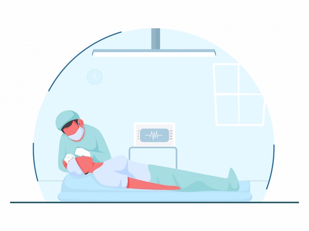 Illustration De L'opération Des Yeux Du Médecin Ou Mise En Place De La Lentille Dans Les Yeux Du Patient à L'hôpital