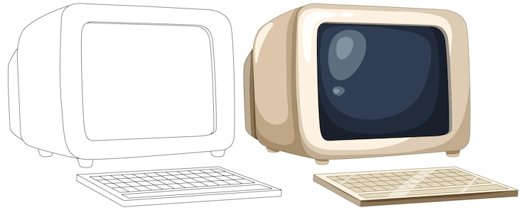 Vecteur illustration d'ordinateur et de télévision d'époque