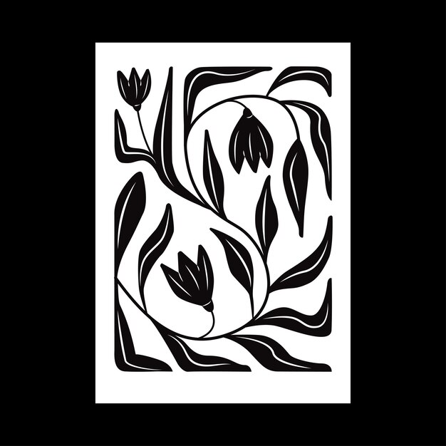 Vecteur une illustration organique en noir et blanc inspirée du travail de matisse une tige sinueuse d'une plante