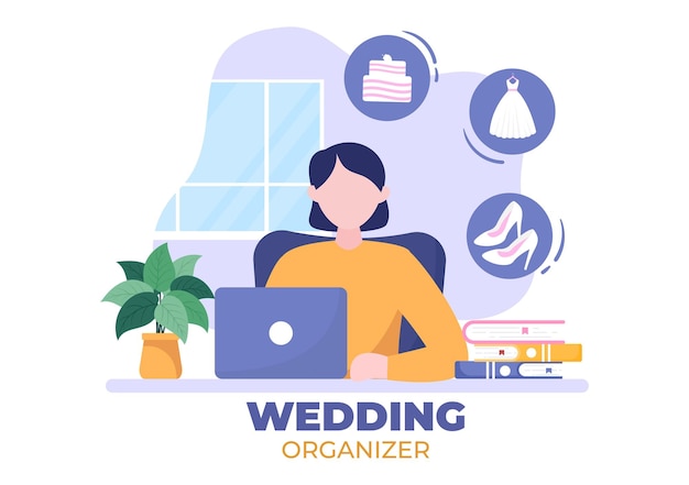 Illustration De L'organisateur De Mariage Fournissant Un Service De Décoration Ou Faisant Des Plans Avant La Cérémonie De Mariage