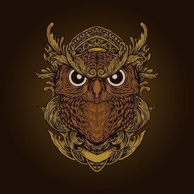 Illustration D'ornement De Gravure De Hibou Et Conception De T-shirt