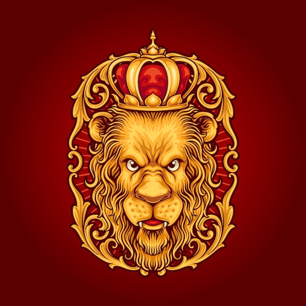 Vecteur illustration ornementale du roi lion royal