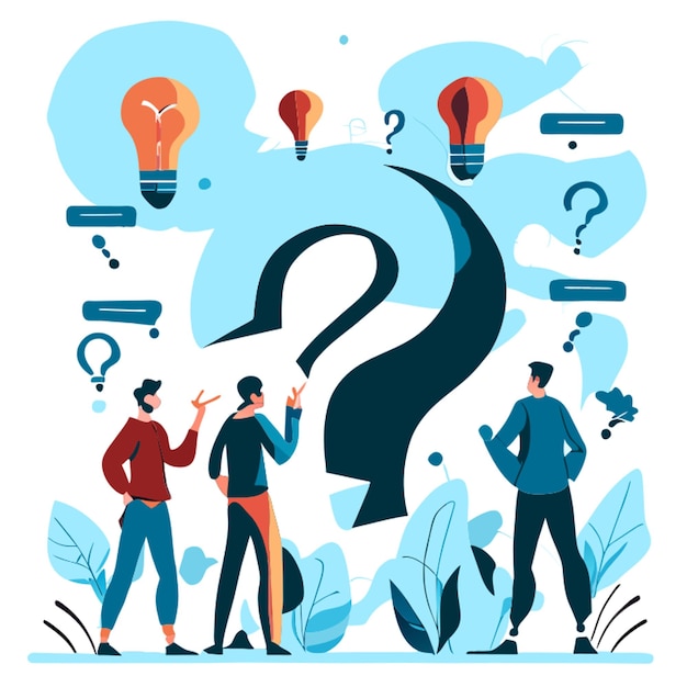 une illustration où les gens regardent le grand point d'interrogation vecteur illustration plat 2